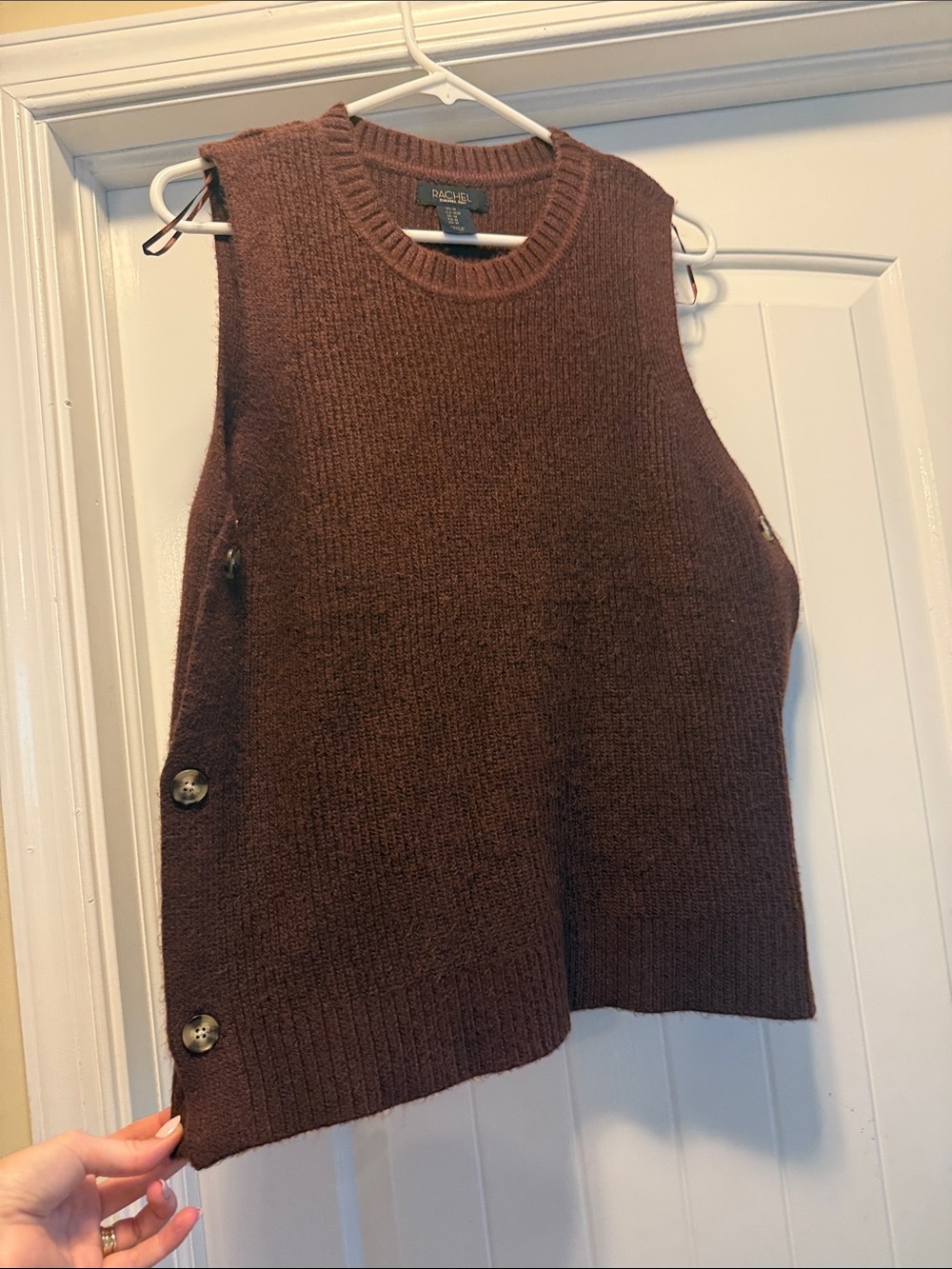 RACHEL Rachel Roy Chocolate Brown Button-Side Knit Vest